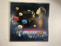  STANECK MOD PAINTING OF LOVE CHILD BLOWING A BUBBLE FLOWERS BALLOONS BUTTERFLY - 4140652