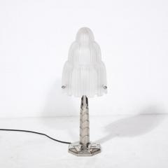  Sabino Art Glass Art Deco Waterfall Frosted Glass Table Lamp w Skyscraper Base signed Sabino - 3197894