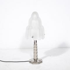  Sabino Art Glass Art Deco Waterfall Frosted Glass Table Lamp w Skyscraper Base signed Sabino - 3198007