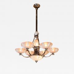  Sabino Art Glass French Art Deco Polished Chrome Frosted Glass Six Arm Chandelier by Sabino - 1462961