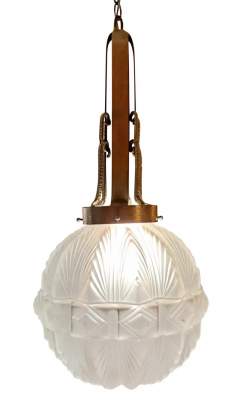  Sabino Art Glass Sabino Art Deco Lantern Chandelier Frosted Glass Nickeled Steel France 1920s - 3070115