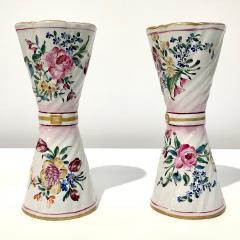  Saint Cl ment 1870s St Clement French Faience Majolica Pair of White Pink Flower Vases - 670614