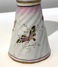  Saint Cl ment 1870s St Clement French Faience Majolica Pair of White Pink Flower Vases - 670619