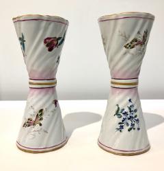  Saint Cl ment 1870s St Clement French Faience Majolica Pair of White Pink Flower Vases - 670621