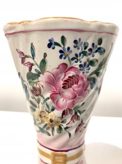  Saint Cl ment 1870s St Clement French Faience Majolica Pair of White Pink Flower Vases - 670624