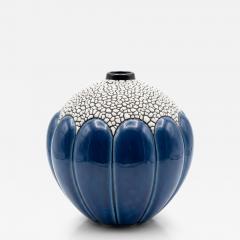  Saint Cl ment Art Deco Saint Cl ment Blue Crackle Spherical Vase Model 712 c 1930 - 4809836