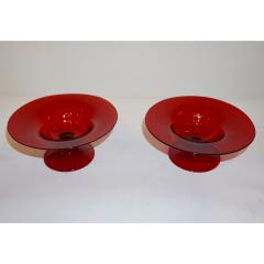  Salviati Salviati 1940s Italian Pair of Antique Ruby Red Blown Murano Glass Compote Bowls - 950014