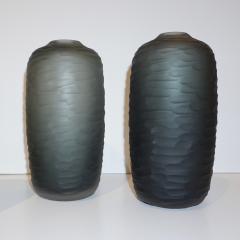  Salviati Salviati Vintage Italian Minimalist Smoked Gray Battuto Murano Art Glass Vases - 1041816