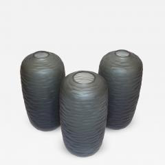  Salviati Salviati Vintage Italian Minimalist Smoked Gray Battuto Murano Art Glass Vases - 1042163