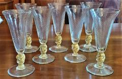  Salviati Set of 7 Salviati Venetian Gold Fleck Tall Champagne Flutes - 2070272