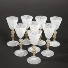  Salviati Set of 8 Antique Hand Blown Latticino Murano Wine Glasses W 24K Gold by Salviati - 4566562