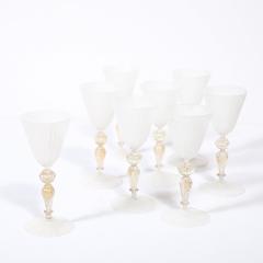  Salviati Set of 8 Antique Hand Blown Latticino Murano Wine Glasses W 24K Gold by Salviati - 4566573