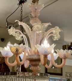  Salviati Vintage Murano Italian Art Glass Pink Gold Chandelier - 2379365