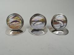  Sampson Mordan Co Set of 3 English Sterling Silver Enamel Fish Place Card Holders - 3762114