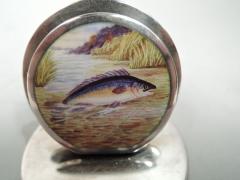  Sampson Mordan Co Set of 3 English Sterling Silver Enamel Fish Place Card Holders - 3762115