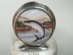  Sampson Mordan Co Set of 3 English Sterling Silver Enamel Fish Place Card Holders - 3762117