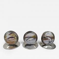  Sampson Mordan Co Set of 3 English Sterling Silver Enamel Fish Place Card Holders - 3763721