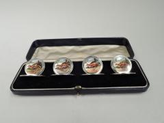  Sampson Mordan Co Set of 4 English Sterling Silver Enamel Fox Place Card Menu Holders - 3753954