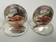  Sampson Mordan Co Set of 4 English Sterling Silver Enamel Fox Place Card Menu Holders - 3753958
