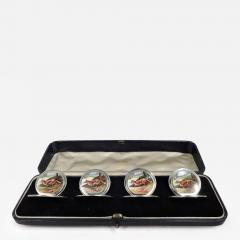 Sampson Mordan Co Set of 4 English Sterling Silver Enamel Fox Place Card Menu Holders - 3756407