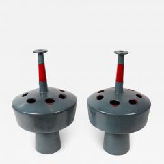 San Polo WHIMSICAL PAIR OF ITALIAN RED AND GREY CERAMIC VASES BY SAN POLO - 2343581