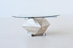  Saporiti Diamond shaped coffee table in travertine and chrome Italy 1960 - 3924427