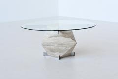  Saporiti Diamond shaped coffee table in travertine and chrome Italy 1960 - 3924428