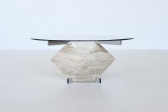  Saporiti Diamond shaped coffee table in travertine and chrome Italy 1960 - 3924429