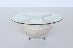  Saporiti Diamond shaped coffee table in travertine and chrome Italy 1960 - 3924430