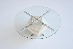  Saporiti Diamond shaped coffee table in travertine and chrome Italy 1960 - 3924431