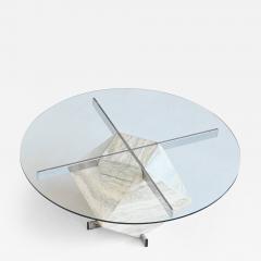  Saporiti Diamond shaped coffee table in travertine and chrome Italy 1960 - 3925723