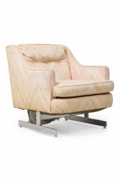  Saporiti Pair of Saporiti Silver Polished Metal Beige Zig Zag Upholstered Armchairs - 4273933