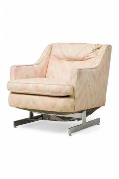  Saporiti Pair of Saporiti Silver Polished Metal Beige Zig Zag Upholstered Armchairs - 4273935