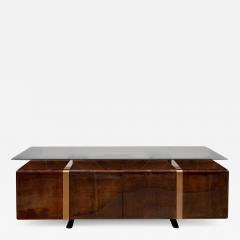  Saporiti Saporiti Large and Impressive Credenza in Dark Lacquered Goatskin 1980s - 2709706