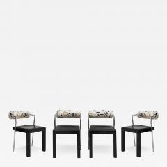  Saporiti Set of Four Chairs Edited by Saporiti Jacquard back and leather seat Italy 80 - 3143829