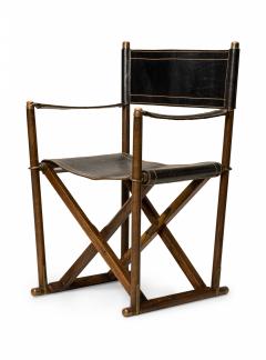  Sarreid Ltd Sarreid Black Leather and Walnut Folding Campaign Directors Chairs - 2787573