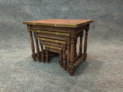  Sarreid Ltd Sarreid Ltd Intricate Set of Brass and Carved Wood Vintage Nesting Tables - 2537295