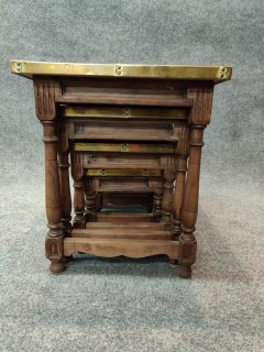  Sarreid Ltd Sarreid Ltd Intricate Set of Brass and Carved Wood Vintage Nesting Tables - 2537454