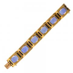  Sasportas Sasportas Paris Mid 20th Century Chalcedony Enamel and Gold Link Bracelet - 678988