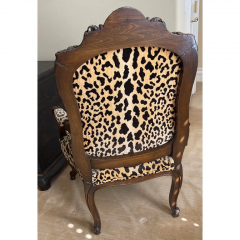  Scalamandre Antique Carved Italian Walnut Arm Chair W Scalamandre Leopardo Silk Velvet - 2806729
