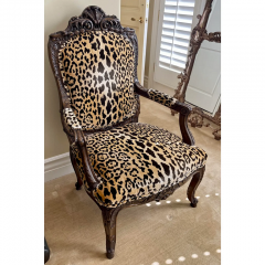  Scalamandre Antique Carved Italian Walnut Arm Chair W Scalamandre Leopardo Silk Velvet - 2806750