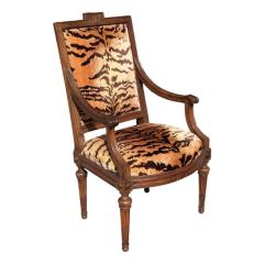  Scalamandre Antique Directoire Fauteuil Arm Chair W Scalamandre Tigre Silk Velvet - 4383633
