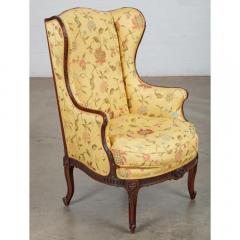  Scalamandre Antique Louis XV Provincial Style Walnut Bergere Wingback Chair - 3697266