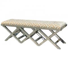  Scalamandre Modern Triple X Mirrored Designer Bench W Scalamandre Silk Cut Velvet - 4190563