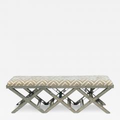  Scalamandre Modern Triple X Mirrored Designer Bench W Scalamandre Silk Cut Velvet - 4192781