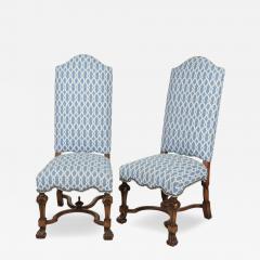  Scalamandre Pair if Spanish Colonial Walnut Scalamandre Blue Lattice High Back Side Chairs - 4306006
