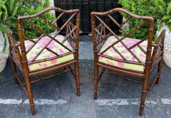  Scalamandre Pair of Hollywood Regency Faux Bamboo Arm Chairs W Scalamandre Toile - 3079276