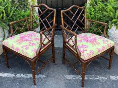  Scalamandre Pair of Hollywood Regency Faux Bamboo Arm Chairs W Scalamandre Toile - 3079278