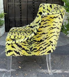  Scalamandre Scalamandre Tigre Chartreuse Tiger Velvet Club Chair W Lucite Legs - 2685893