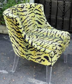  Scalamandre Scalamandre Tigre Chartreuse Tiger Velvet Club Chair W Lucite Legs - 2685931